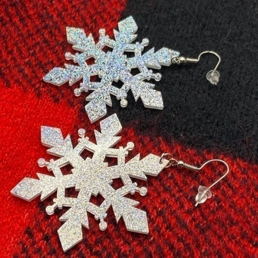 Acrylic Snowflake Glitter‎ Earrings Winter Christmas Dangle Wire Hook Earrings